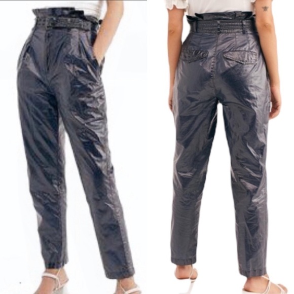 Free People Pants - FREE PEOPLE WONDER WOMAN FAUX LEATHER HIGH WAIST PAPER BAG PANTS WITH BELT